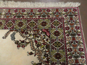 7x10 Moroccan Rug, Open Field Medallion, Berber Carpet, Hand Knotted Soft Wool Area Rug, Cream Color Background, Vintage Rug, Room Sized Rug