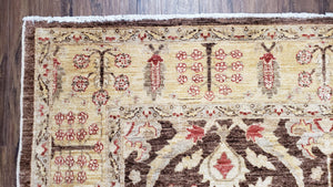 6x9 Vintage Decorative Rug, Brown & Light Gold Peshawar Area Rug, Mahal Sultanabad Hand-Knotted Farmhouse Rug, Wool Carpet, Pak-Persian Rug