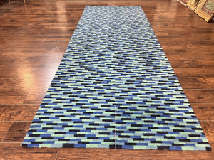 Wide Runner Rug 4.7 x 12, Blue Multicolor Contemporary Wool Power Loomed Rug, Mosiac Design