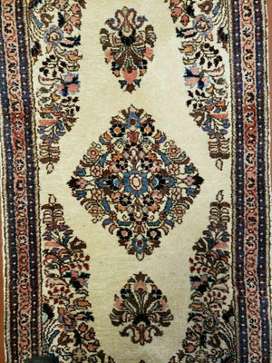 2' 7" X 4' Vintage Handmade Indian Medallion Wool Floral Beige Rug