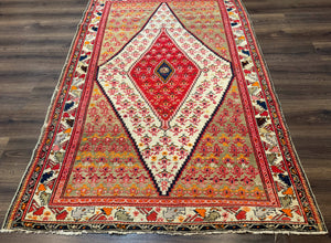 Antique Persian Malayer Rug 4x7, Tribal Senneh Carpet, Geometric, Diamond Design