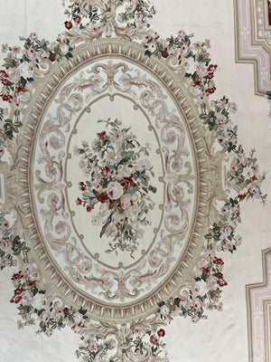 Large Aubusson Rug 11x17, Wool Handmade Vintage Carpet, Ivory Beige, French European Elegant Design, Palace Size Rug