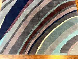 Modern Nepali Handmade Wool Rug 6x8, Blues Gray Mauve, Abstract, Nepali Tibetan Rug