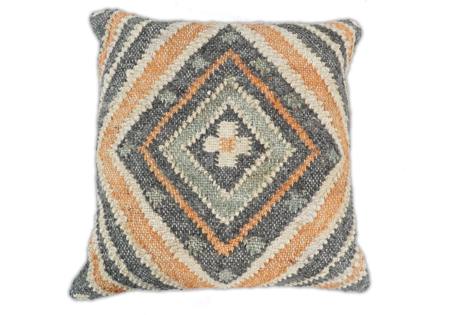 Hand Woven Boho Rust and Charcoal Jute and Wool Tribal Accent  Pillow, Cushion | PL11