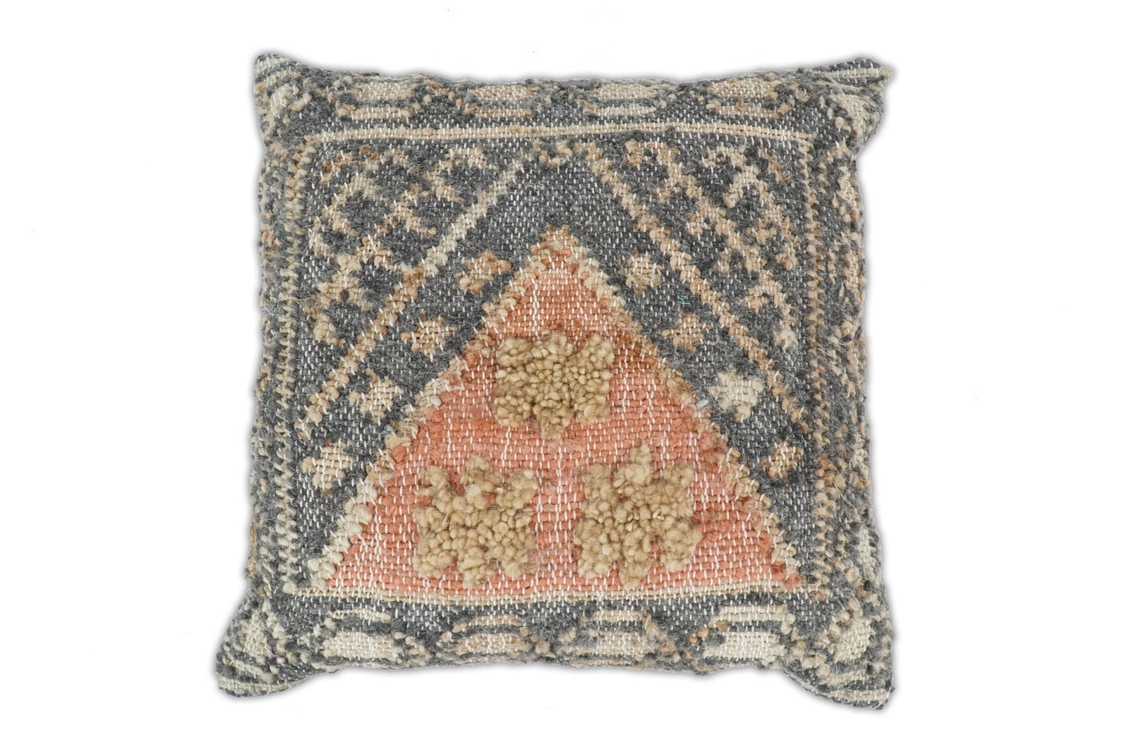 Hand Woven Boho Tribal Accent Charcoal Jute and Wool Pillow, Cushion | PL12