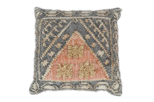 Hand Woven Boho Tribal Accent Charcoal Jute and Wool Pillow, Cushion | PL12