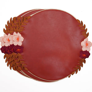 JASMINE DARK ORANGE ROUND FAUX LEATHER PLACEMAT (Set Of 4)