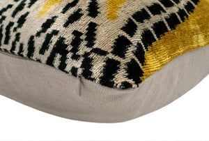 Handmade Gold Green Geometric Design Throw Pillow - 16x24 inch, Vegetable Dyed with Premium Down Feather Insert
