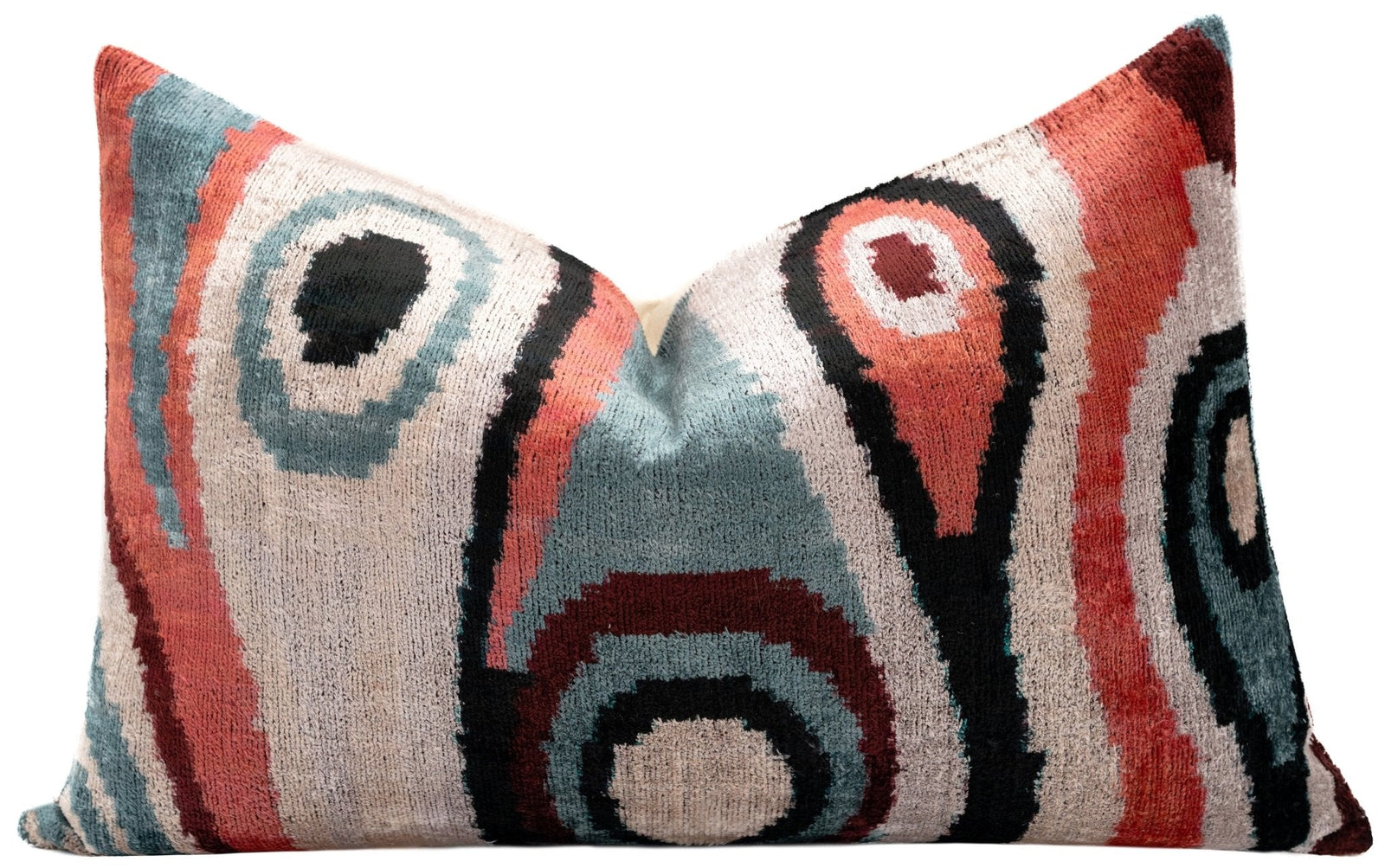 Handmade Multicolor Abstract Design Throw Pillow - 16x24 inch, Silk Velvet, Vegetable Dyed with Premium Down Feather Insert