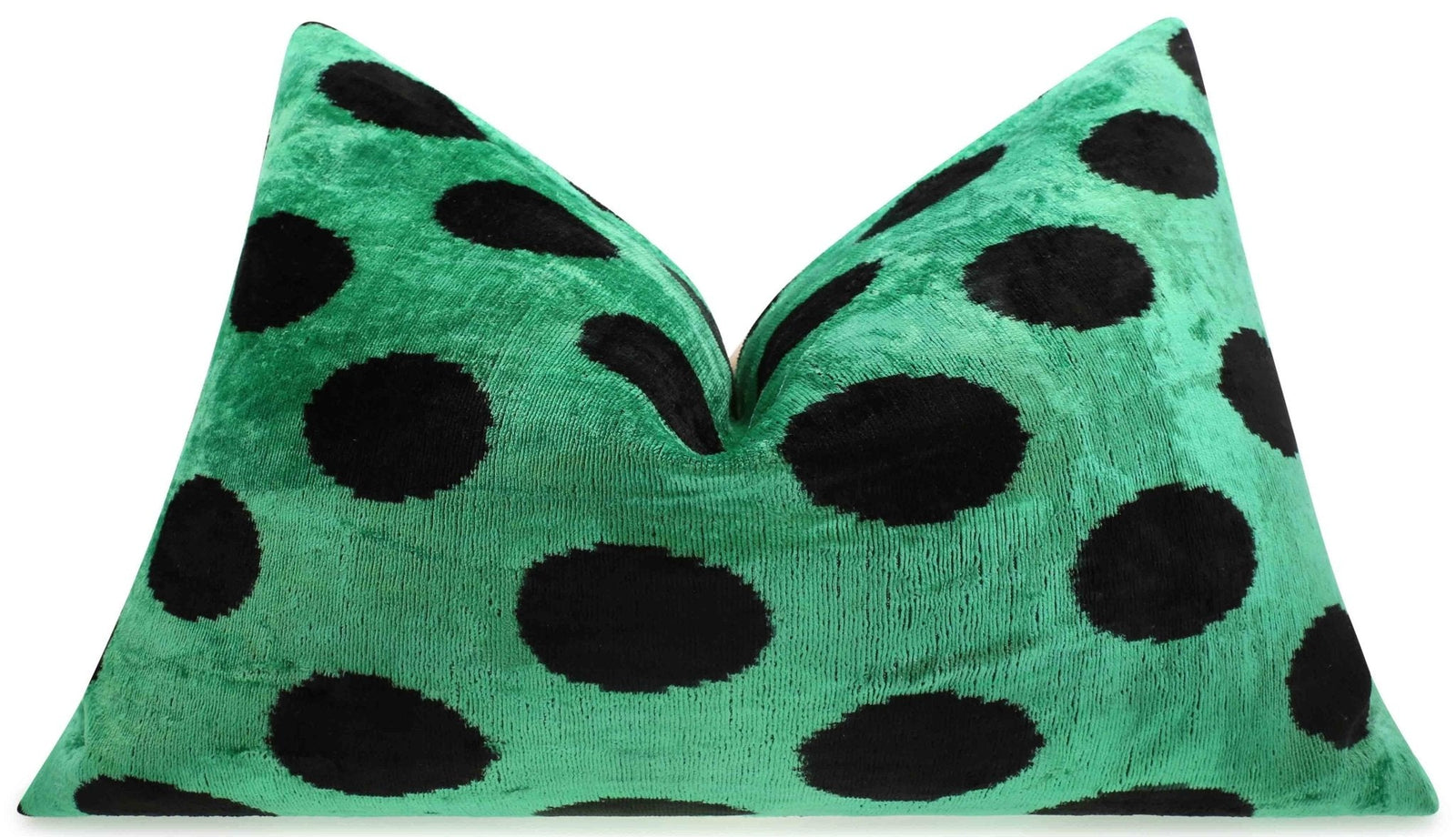 Handmade Velvet Lumbar Pillow in Green and Black Polka Dot Design - High-Quality 16x24 Inch Decorative Accent with Premium Down Feather Insert