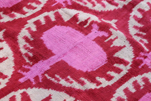 Handmade Velvet Lumbar Pillow in Red and Pink Ikat Floral Design - High-Quality 16x24 Inch Decorative Accent with Premium Down Feather Insert