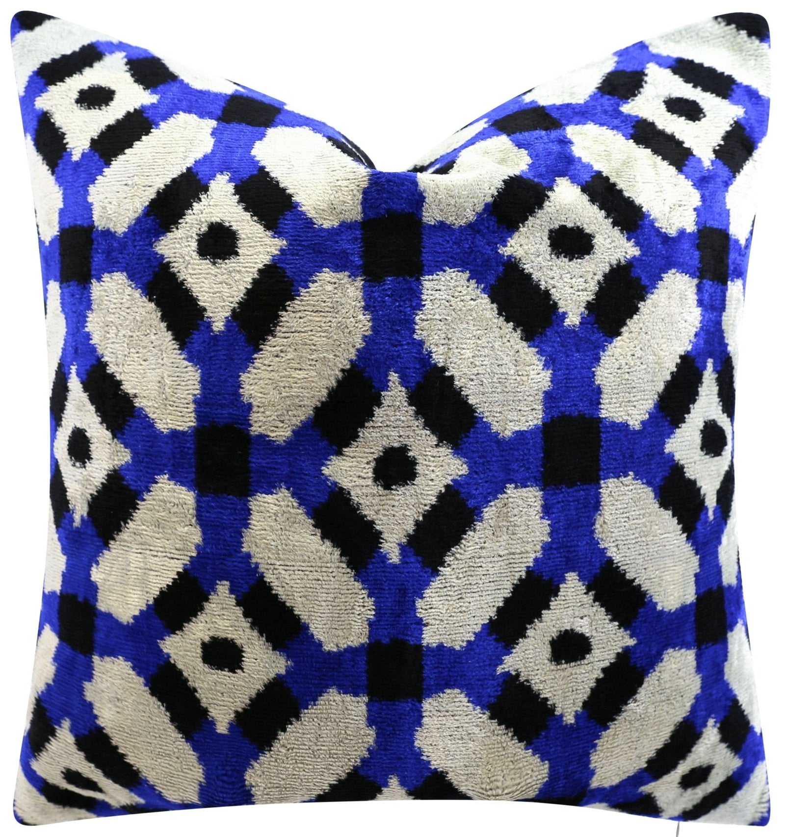 Handmade Velvet Throw Pillow with Blue and Black Geometric Design - High-Quality 20x20 Inch Decorative Accent with Premium Down Feather Insert