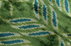 Handmade Velvet Throw Pillow with Green and Teal Ikat Design - High-Quality 20x20 Inch Decorative Accent with Premium Down Feather Insert