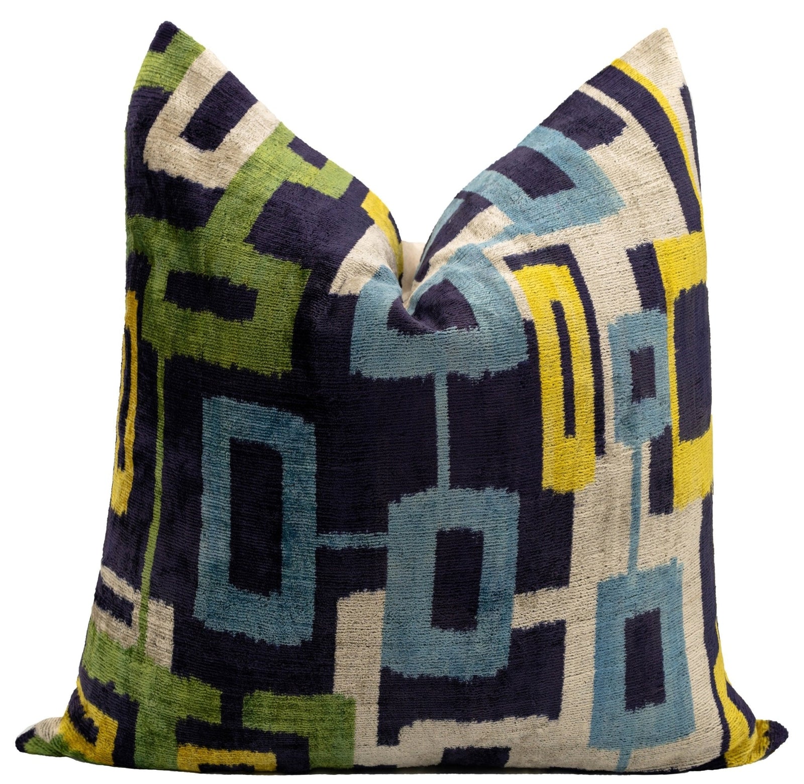 Handmade Velvet Throw Pillow with Modern Geometric Design - High-Quality 20x20 Inch Decorative Accent with Premium Down Feather Insert