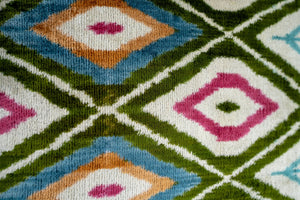 Handmade Velvet Throw Pillow with Multicolor Diamond Ikat Design - High-Quality 20x20 Inch Decorative Accent with Premium Down Feather Insert
