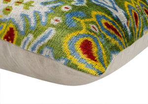 Handmade Velvet Throw Pillow with Multicolor Ikat Design - High-Quality 20x20 Inch Decorative Accent with Premium Down Feather Insert for Sofas, Couches, and Interior Design
