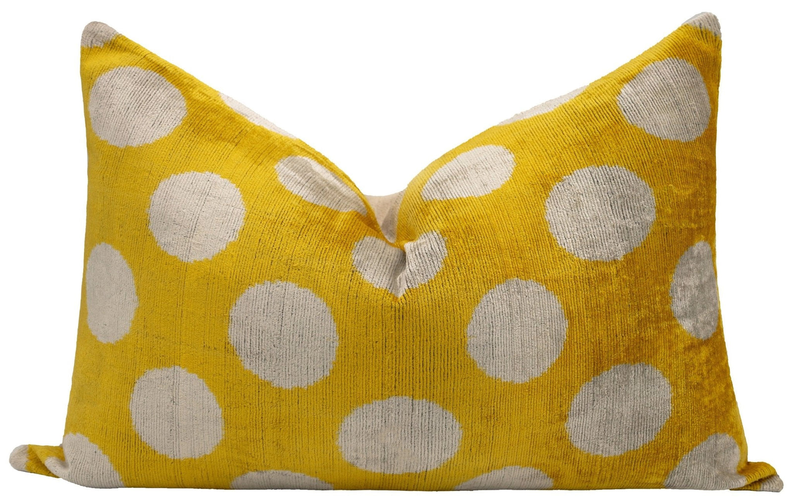 Handmade Yellow Polka Dot Throw Pillow - 16x24 inch, Vegetable Dyed with Premium Down Feather Insert