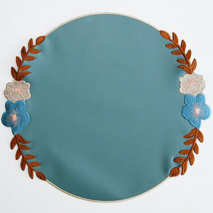 JASMINE BLUE ROUND FAUX LEATHER PLACEMAT (Set Of 4)