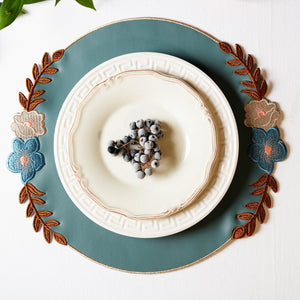 JASMINE BLUE ROUND FAUX LEATHER PLACEMAT (Set Of 4)