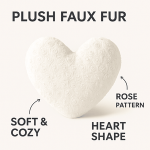 DaDa Bedding White Luxury Roses Romantic Plush Stuffed Heart Throw Pillow - 16” x 14”