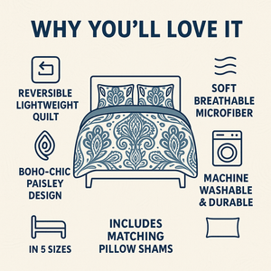 DaDa Bedding White Blue Floral Paisley Quilt Set