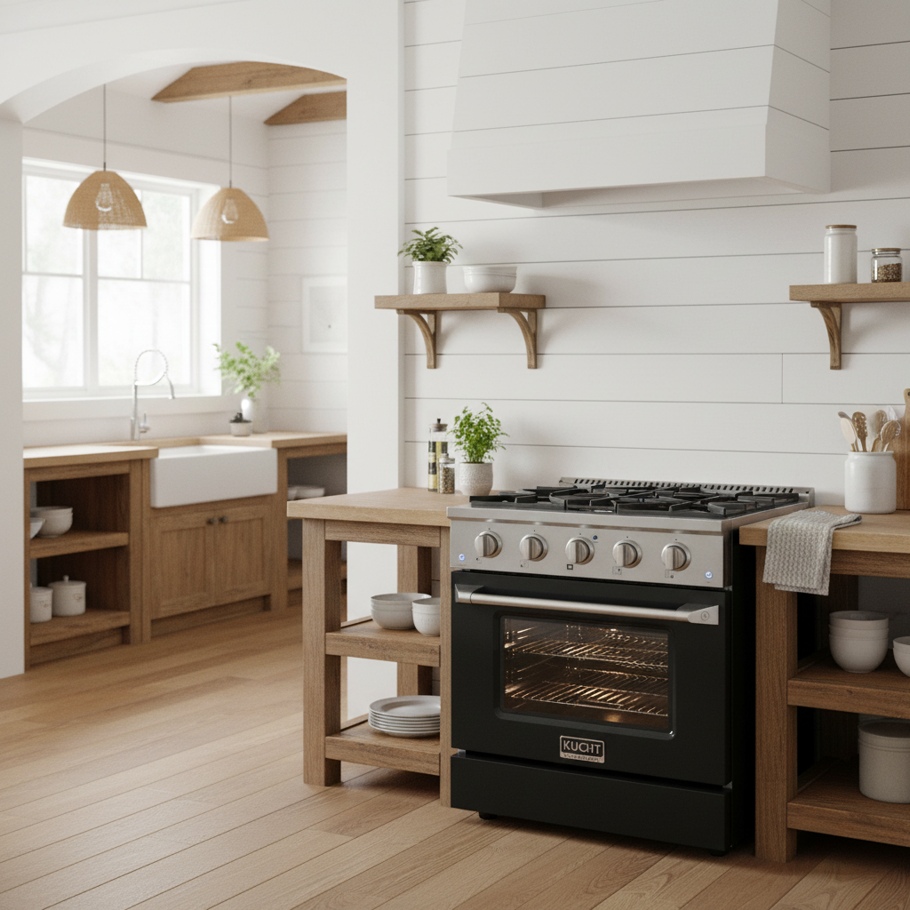 Kucht 30" Gas Range in Stainless Steel, Black Oven Door, KNG301-K - 30" / Black