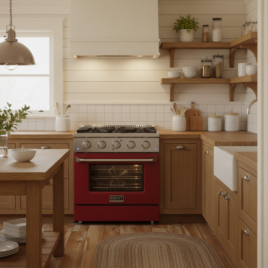 Kucht 30" Gas Range in Stainless Steel with Red Oven Door, KNG301-R - 30" / Red