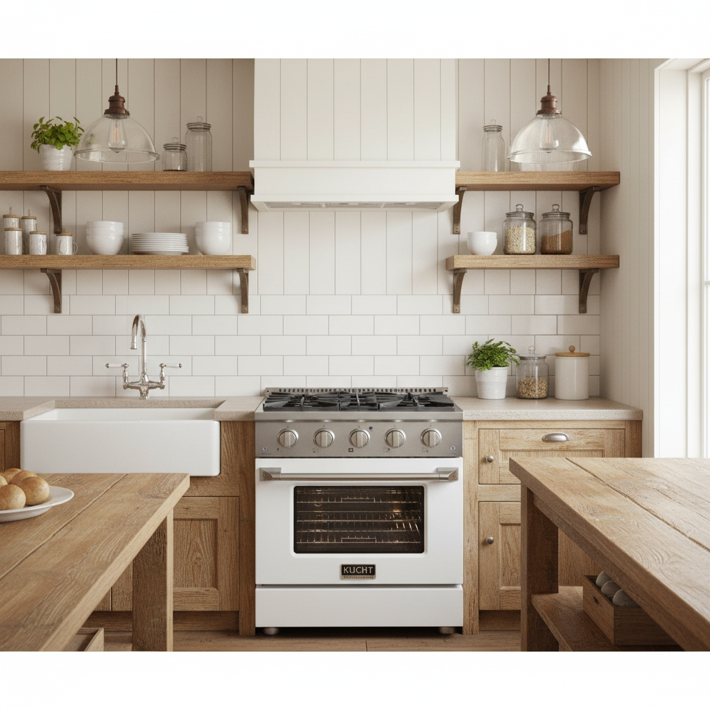 Kucht 30" Gas Range in Stainless Steel with White Oven Door, KNG301-W - 30" / White