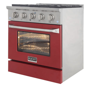 Kucht 30" Propane Range, Stainless Steel, Red Oven Door, KNG301/LP-R