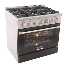 Kucht 36" Gas Range, Stainless Steel with Black Door, KNG361-K