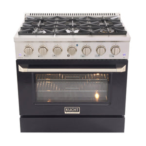 Kucht 36" Gas Range, Stainless Steel with Black Door, KNG361-K