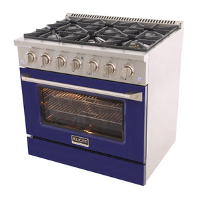 Kucht 36" Gas Range, Stainless Steel with Blue Oven Door, KNG361-B
