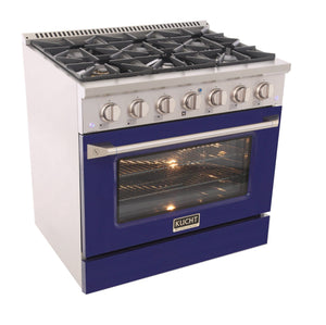 Kucht 36" Gas Range, Stainless Steel with Blue Oven Door, KNG361-B