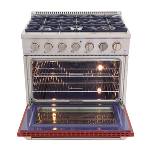 Kucht 36" Gas Range, Stainless Steel with Red Oven Door, KNG361-R