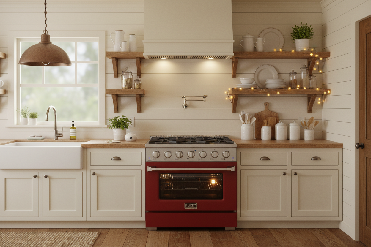 Kucht 36" Gas Range, Stainless Steel with Red Oven Door, KNG361-R - 36" / Red