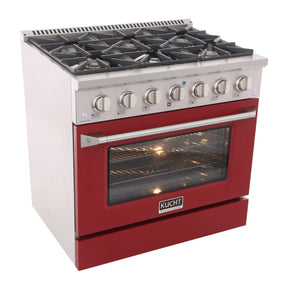 Kucht 36" Gas Range, Stainless Steel with Red Oven Door, KNG361-R