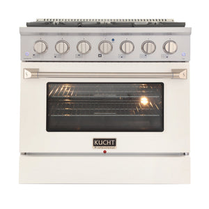 Kucht 36" Gas Range, Stainless Steel with White Oven Door, KNG361-W