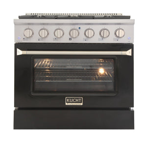 Kucht 36" Propane Range in Stainless Steel, Black Door, KNG361/LP-K