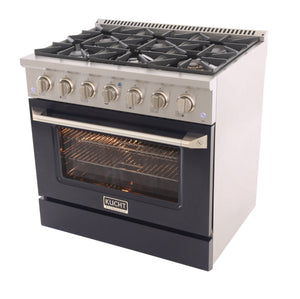Kucht 36" Propane Range in Stainless Steel, Black Door, KNG361/LP-K