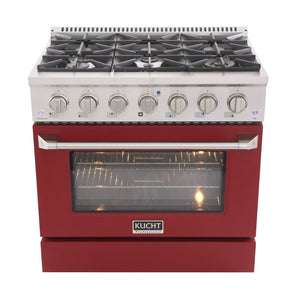 Kucht 36" Propane Range in Stainless Steel, Red Door, KNG361/LP-R