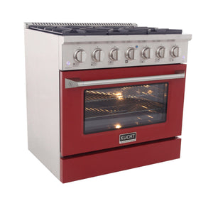 Kucht 36" Propane Range in Stainless Steel, Red Door, KNG361/LP-R