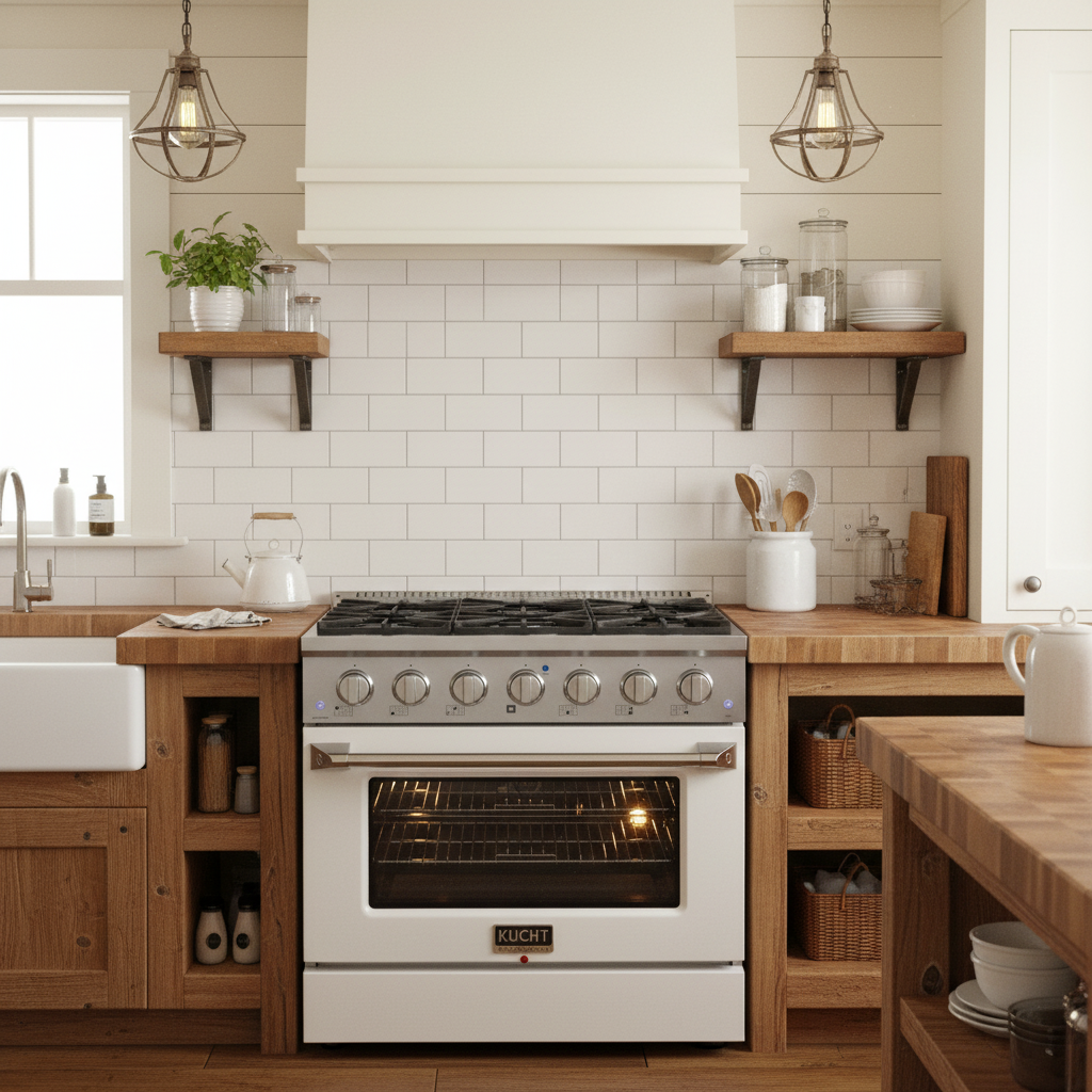 Kucht 36" Propane Range in Stainless Steel, White Door, KNG361/LP-W - 36" / White