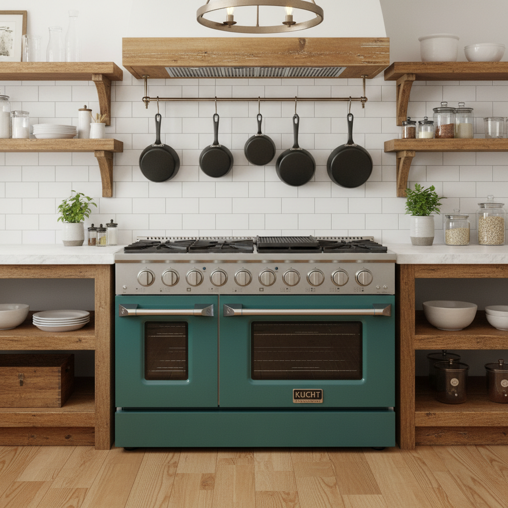 Kucht 48" Gas Range in Stainless Steel with Green Oven Doors, KNG481-G - 48" / Green