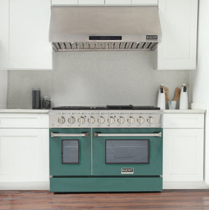 Kucht 48" Gas Range in Stainless Steel with Green Oven Doors, KNG481-G