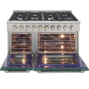 Kucht 48" Gas Range in Stainless Steel with Green Oven Doors, KNG481-G