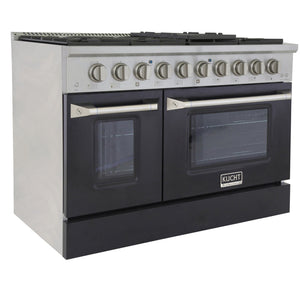 Kucht 48" Gas Range, Stainless Steel, Black Oven Doors, KNG481-K