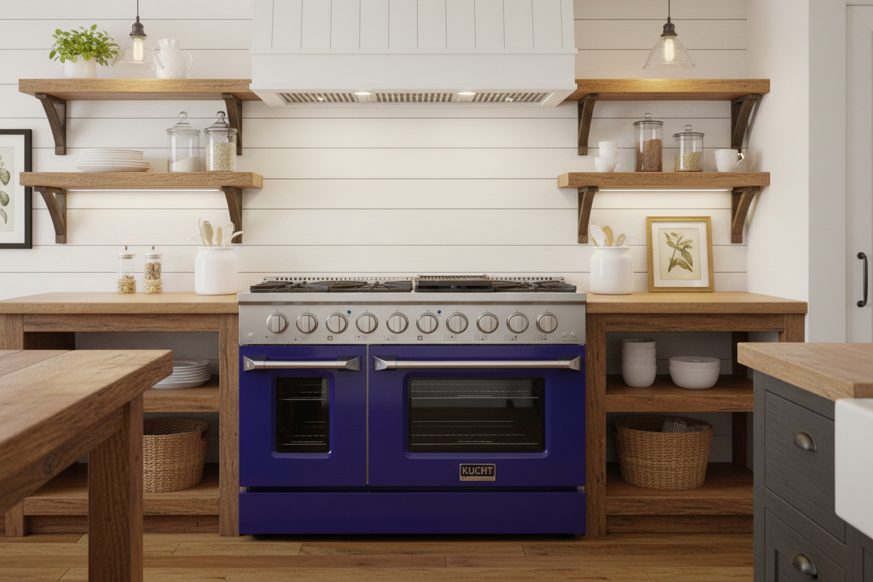 Kucht 48" Gas Range, Stainless Steel with Blue Oven Doors, KNG481-B - 48" / Blue