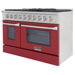 Kucht 48" Propane Range in Stainless Steel, Red Doors, KNG481/LP-R
