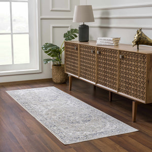 Rudo Blue Washable 7ft Runner Rug