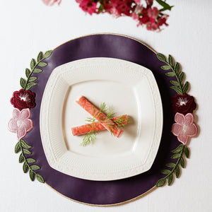 JASMINE PURPLE ORANGE ROUND FAUX LEATHER PLACEMAT (Set Of 4)